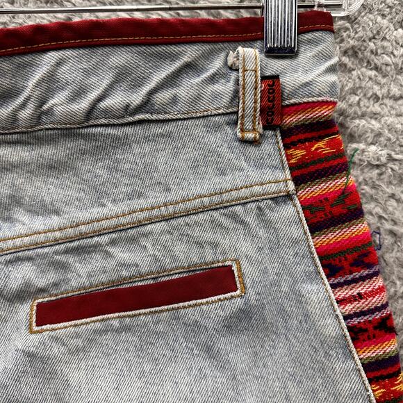 JOUJOU Denim Skirt Women's Small? Embroidered Native American Accents Distressed - Picture 5 of 9